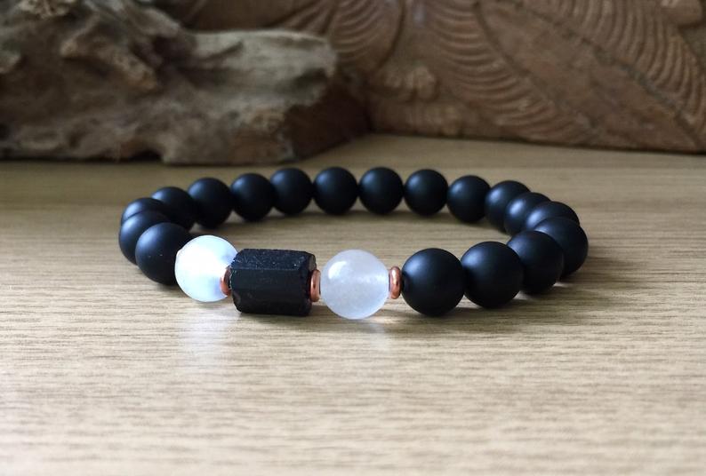 Selenite & Raw Black Tourmaline Bracelet