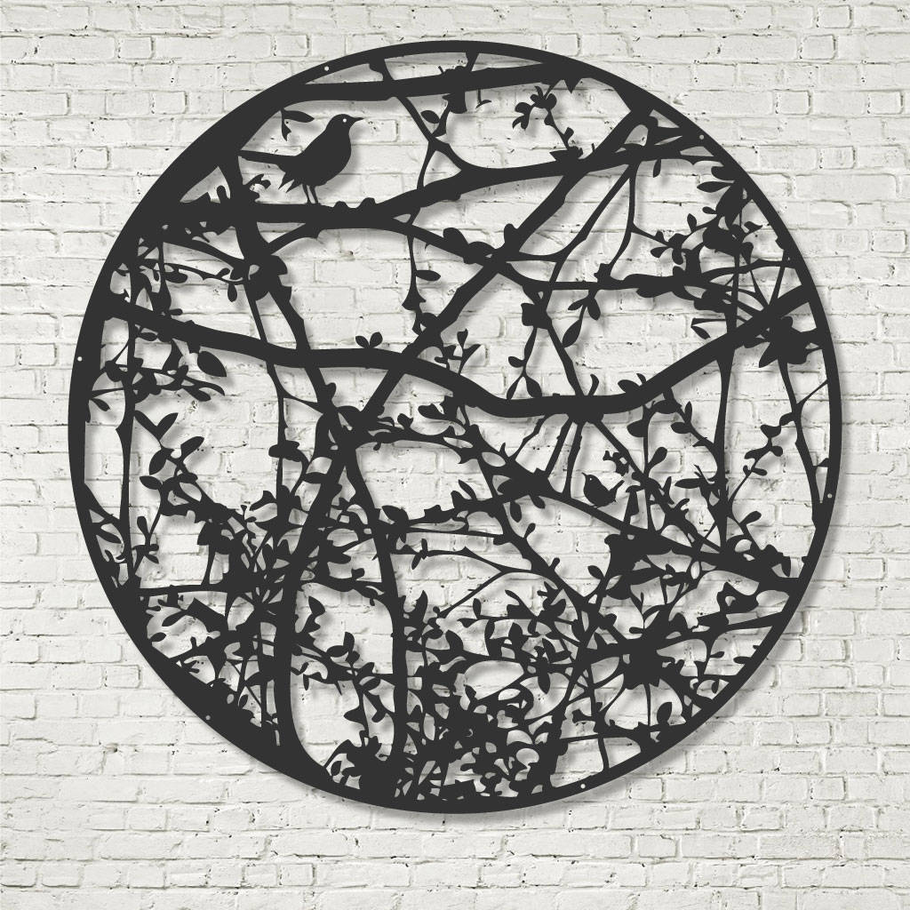 Blackbird And Trees Metal Screen Sculpture