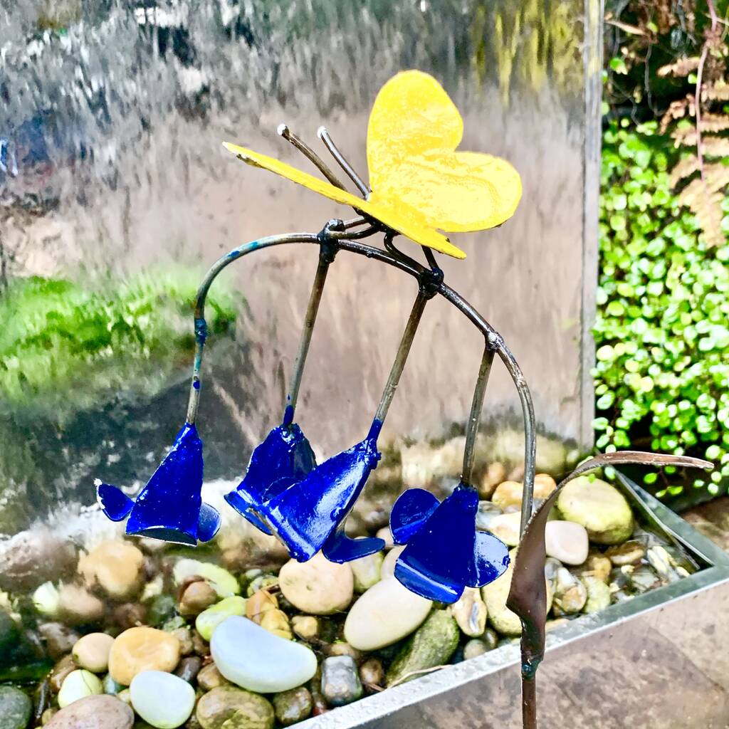 Bluebell And Yellow Butterfly Garden Stake