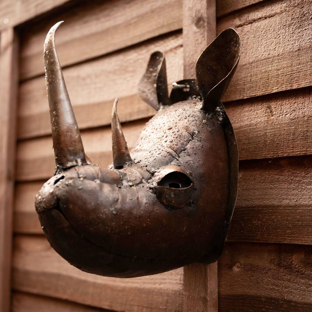Rhino Head Recycled Metal Garden Sculpture