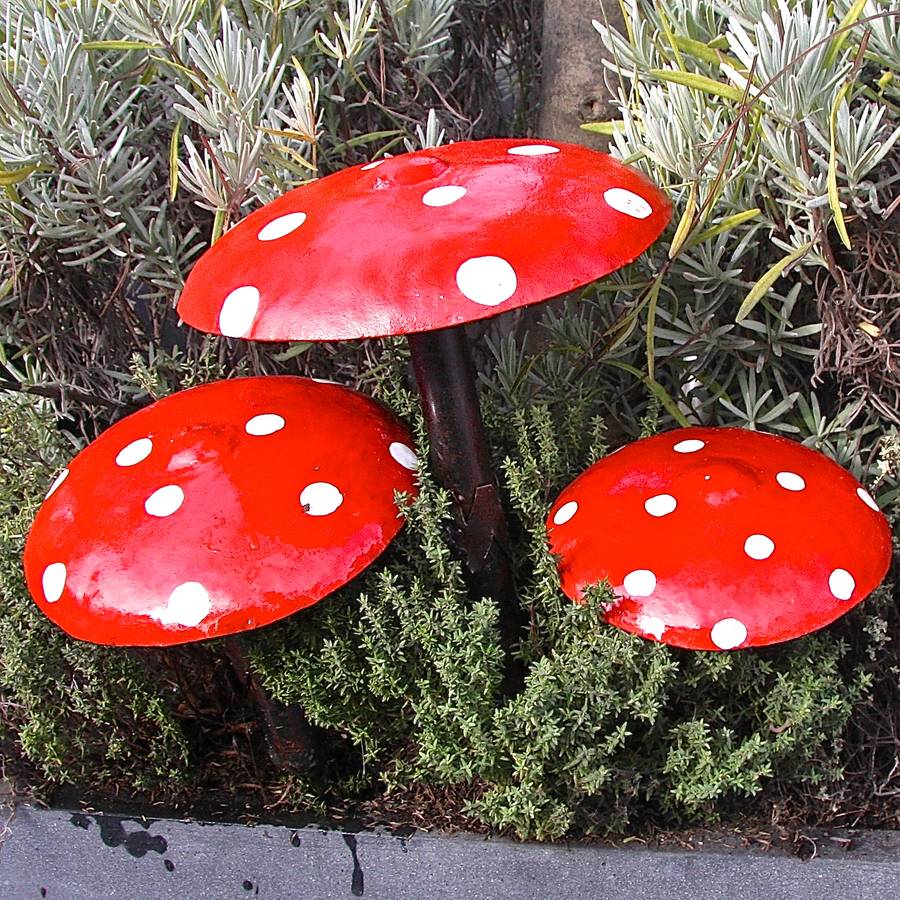 Set Of Three Toadstool Garden Sculptures