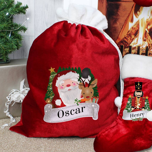 Giant Red Velvet Father Christmas Santa Stocking Sack Sock Present Gift Bag 