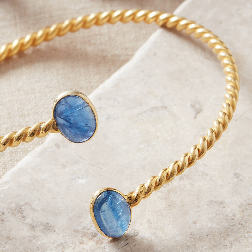 Blue Kyanite Silver Gold Plated Adjustable Bangle