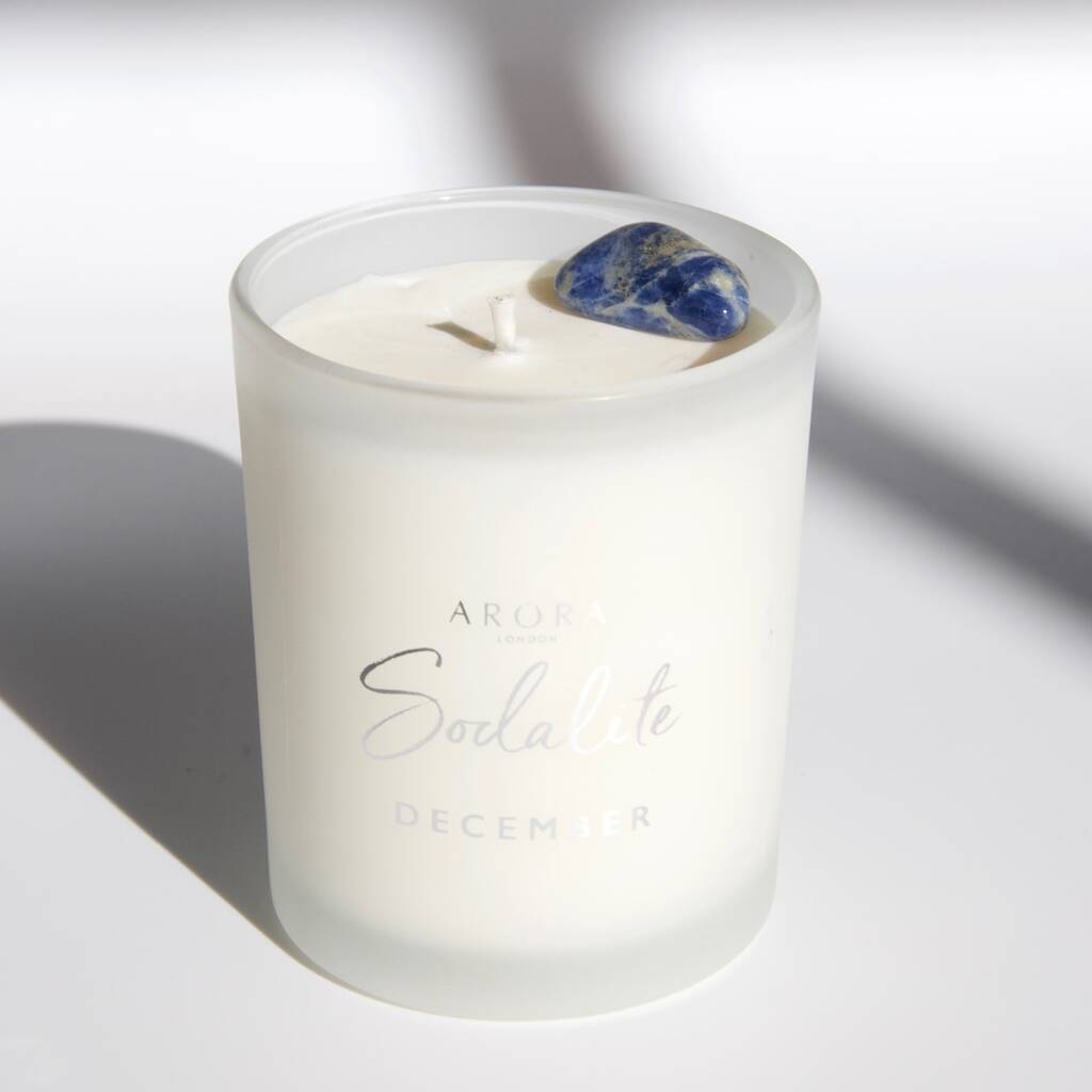 December Birthstone Sodalite Crystal Candle