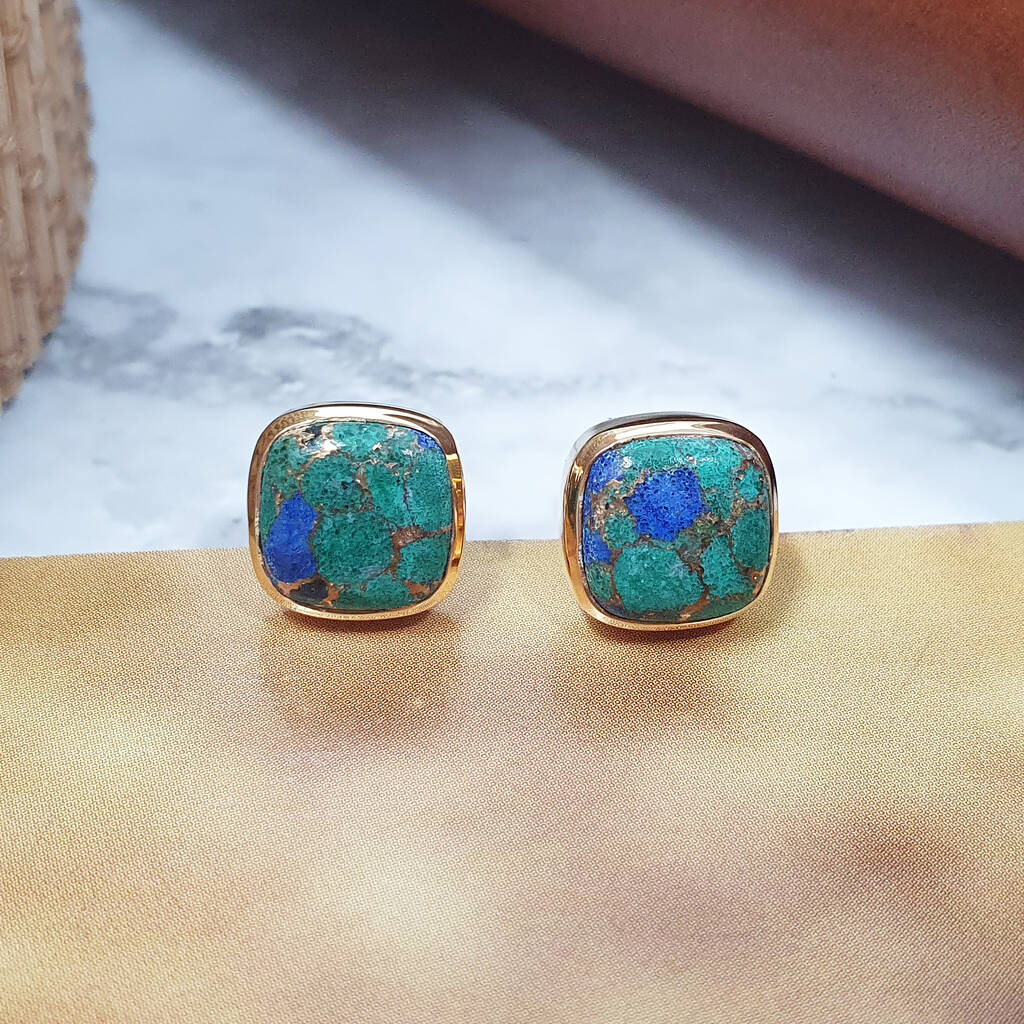 Gold Vermeil Plated Azurite May Birthstone Earrings