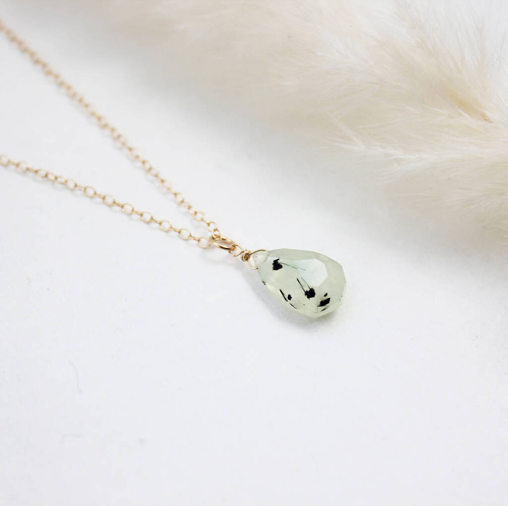 Gold Filled Prehnite Drop Necklace