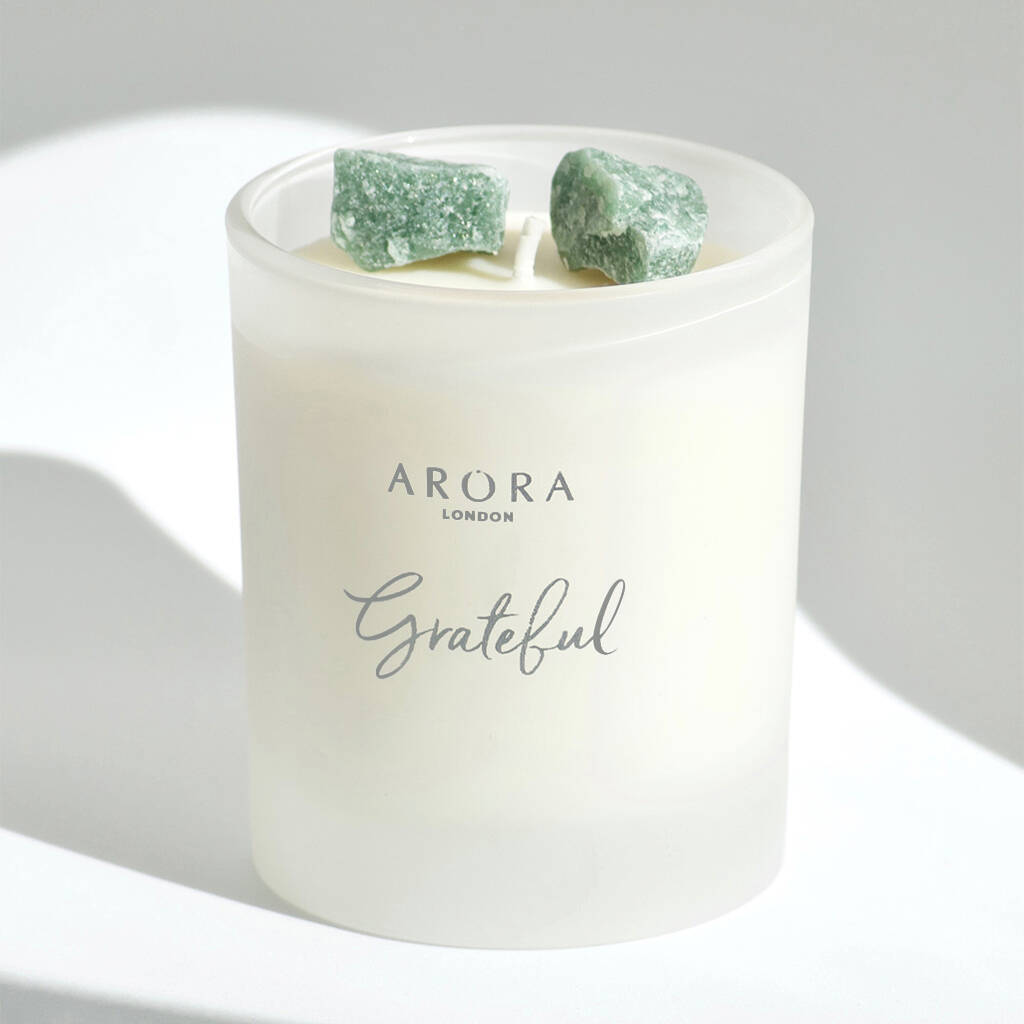 green aventurine crystal candle