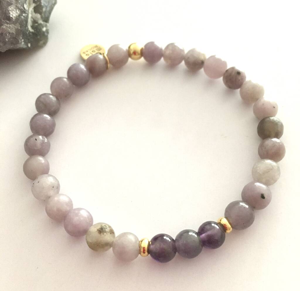 I Am Blissful Lepidolite And Amethyst Bracelet