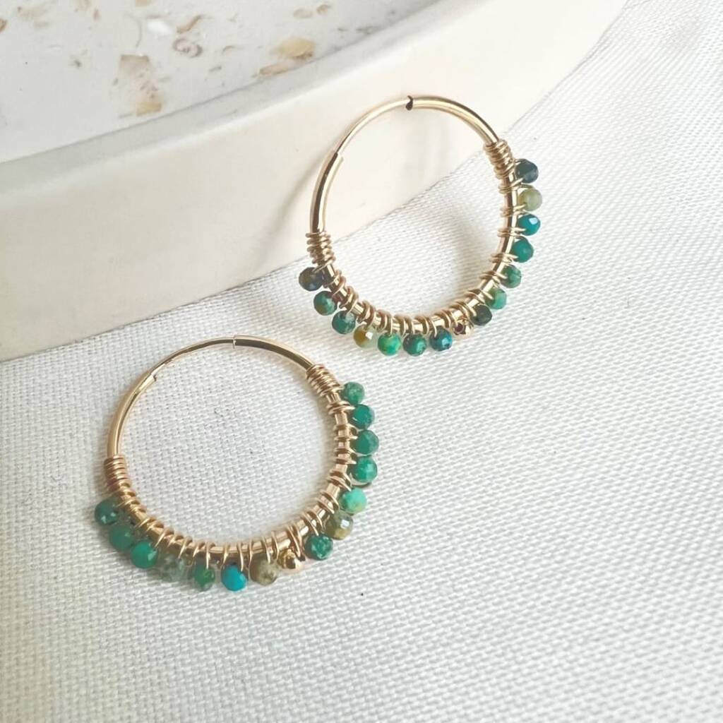 Mini Chrysocolla Wrapped Hoops